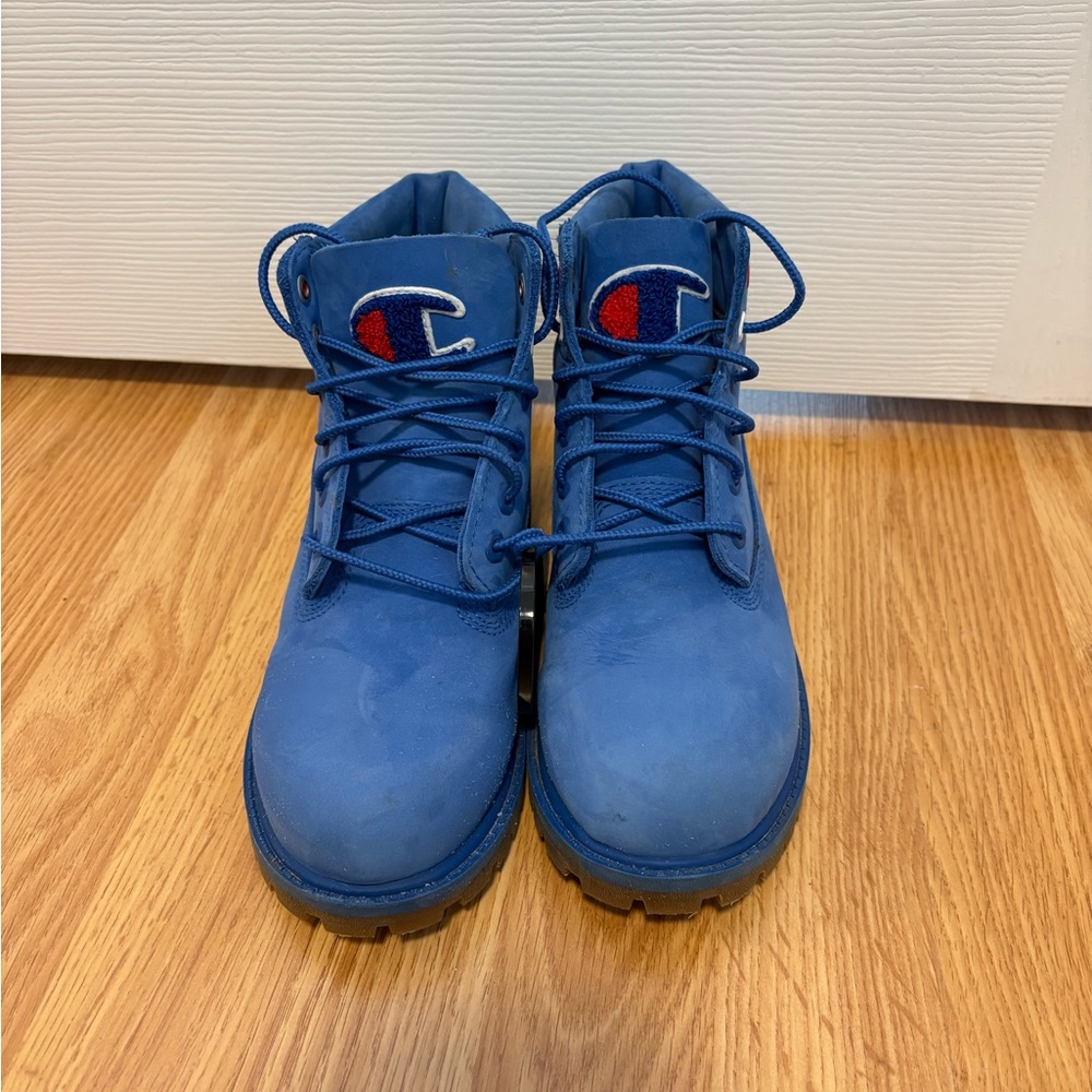 Kids collab: Champion/Timberland Blue Boots